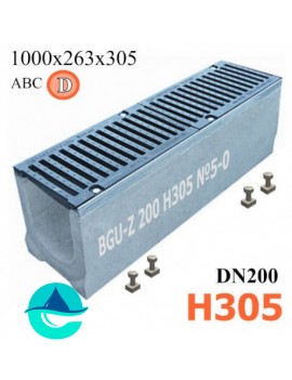 BGU-Z DN200 H305 №5-0 лоток бетонный водоотводный с решеткой чугунной ВЧ-50 кл. D